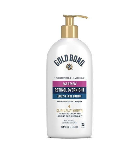 Gold Bond Age Renew Retinol Overnight Body & Face Lotion, With Retinol & Peptide Complex, 13 oz.