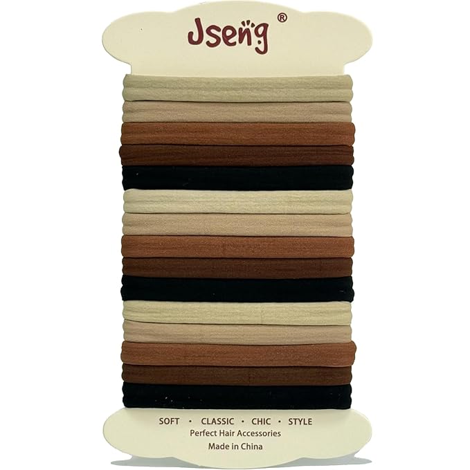 Jseng 15PCS Seamless Hair Ties for Women - Soft No Damage Elastic Hair Accessories for Thick Curly Hair - Brown Classic
