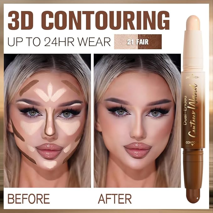 2Pcs Cream Foundation Stick Face Body Makeup Dual Ended, Nuetral Nude Beige & Darker Nude Pink no Transfer Waterproof 2in1 Cream Concealer Stick Contouring Makeup Set, Face Nose Contour Bronzer Sticks