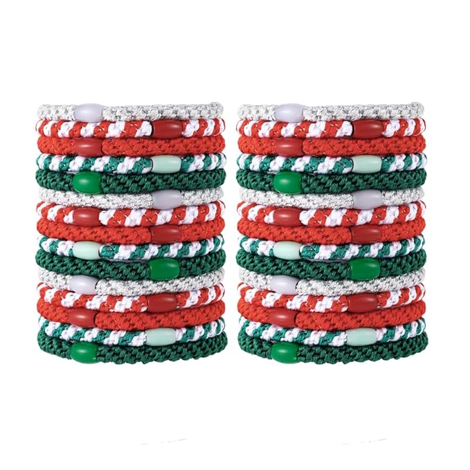 Hair Ties for Thick Hair 30 Pcs Elastics Hair Bands Ponytail Holders No Damage No Crease Hair Elastics For Women Girl(RED&GREEN)