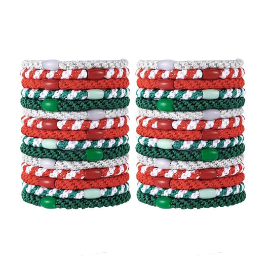 Hair Ties for Thick Hair 30 Pcs Elastics Hair Bands Ponytail Holders No Damage No Crease Hair Elastics For Women Girl(RED&GREEN)