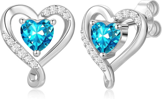 Zifeel Earrings for Women, S925 Sterling Silver Rose Gold Birthstone Heart Studs Earring for Girlfriend Wife, Anniversary Birthday Christmas Valentines Mothers Day Gifts Jewelry for Women Wife Her Mom