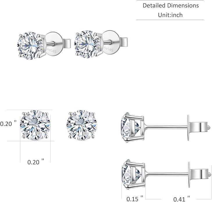 14K White Gold Lab Grown Diamond Stud Earrings, 0.5-2.00 Ct Round IGI Certified, E-F Color VS1-VS2 Clarity, Push Back Setting