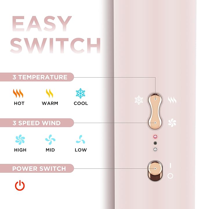 6-in-1 Hair Dryer Brush, 110,000 RPM High Speed Hair Dryer with Air Straightener, 28mm AUTO Curlers, IG INGLAM MegaAIR 2.0 Multi-styler Set Volumizing and Shape, Pink