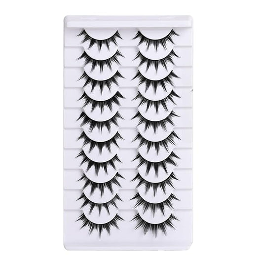 10 Pairs False Eyelashes with Tweezers and High-grade Synthetic Fibers Three-dimensional Long Slender Style Natural Curl Realistic Look Durable Long-lasting Suitable for Daily Comm (Black-D)