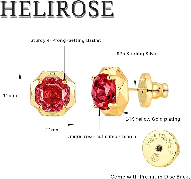 Cubic Zirconia Stud Earrings for Women | Rose Cut Simulated Diamond Earrings in 14K Gold Plated Sterling Silver Posts | Hypoallergenic Vintage Style | Wedding, Luxury Gift for Her