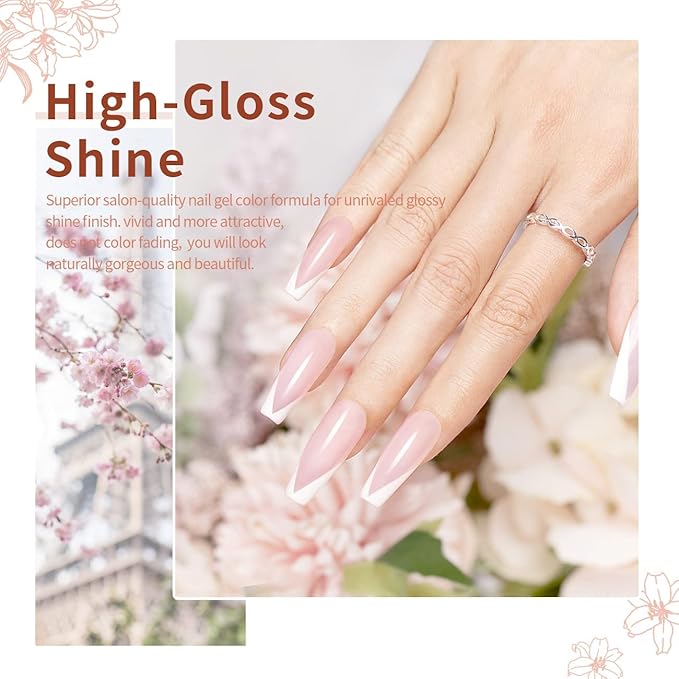 RARJSM Nude Gel Polish for French Manicure,Sheer Jelly Pink Gel Nail Polish Set of 6 Transparent Colors Clear Light Brown Pure White Neutral Nail Varnish LED UV Curing Requires 7.5ml for Home Salon