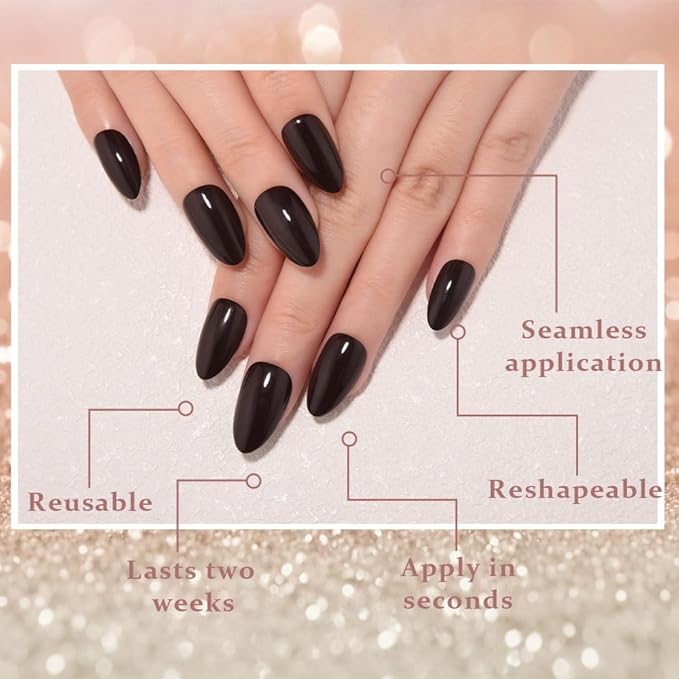 evpct Coffee Glossy Press on Nails Short Almond, Glossy Fake Nail Stick on Nail for Women Gift with Kit, Salon Quality Soft Gel Stick on Acrylic False Nails Reusable Full Cover for Women Manicure