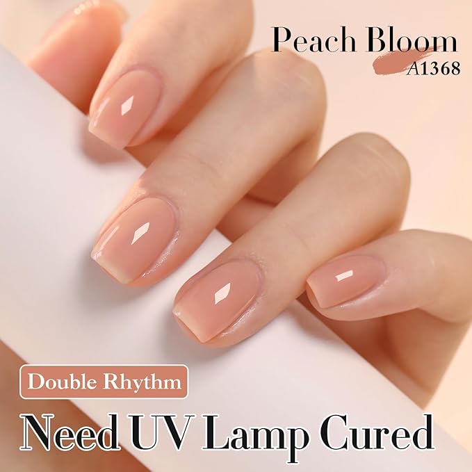 Double Rhythm 0.50 OZ Gel Polish Hema Free Same Color Same Bottle Golden Round Translucent Neutral Natural Milky 15 ML Jelly UV Polish Art DIY at Home (Nude Peach-C1368)