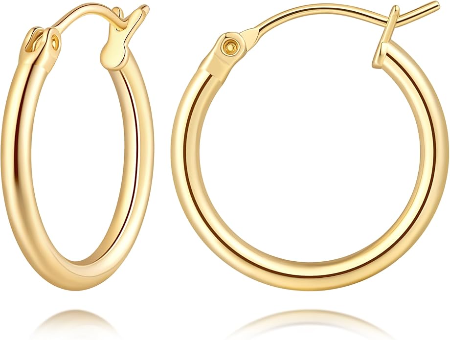 14K Gold Hoop Earrings, Huggie Hoop Earrings for Women, Hypoallergenic Lightweight Small Hoop Earring for Womens 14mm/16mm/18mm