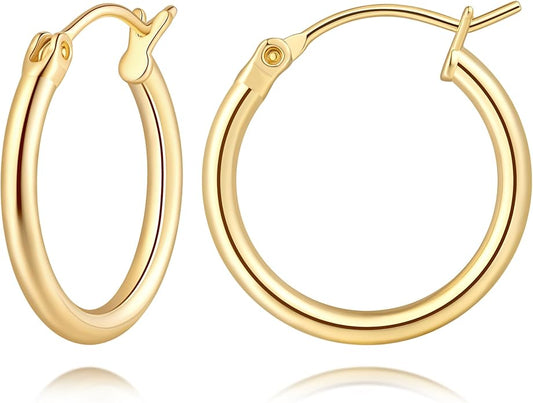 14K Gold Hoop Earrings, Huggie Hoop Earrings for Women, Hypoallergenic Lightweight Small Hoop Earring for Womens 14mm/16mm/18mm