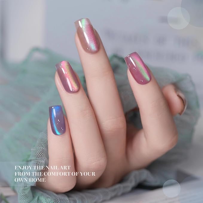 RARJSM Aurora Diamond Ceramic Cat Eye Gel Nail Polish Set 6pcs Sparkly Multi Color Galaxy Milkyway Glitter Glassy Cateye Gelpolish with Magnet Stick 7.5ml Curing Requires Soak Off for Home Salon