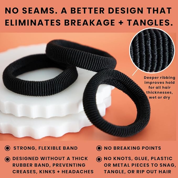 Soft Elastic Hair Ties | No Damage Hair Ties for Thick Hair | Seamless, Non-Slip, Comfortable & Durable Elastic Hair Bands for Women's Hair | Unbreakable & Stretchy Pack of 5 Black