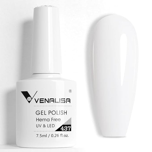 VENALISA White Gel Nail Polish, 1 Pcs Pure White Hema-free Nail Polish Gel Soak Off UV Gel DIY at Home Manicure Salon Nail Art For Girls Women