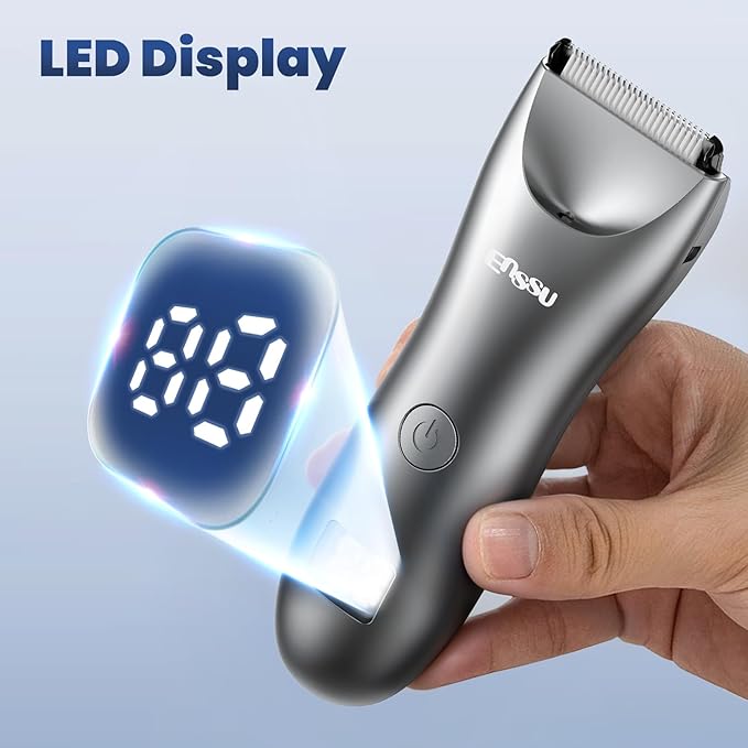 ENSSU Trimmer for Men with BLADELOCK™, Electric Manscape Body Hair Trimmer for Men with LED Spotlight & LCD Display, IPX7 Waterproof Wet/Dry Razor/Shavers for Pubic, Groin, Legs & Bikini Grooming