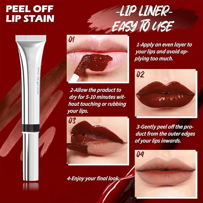 evpct Brown Lip Stains Peel off, Peel off Lip Liner Tattoo Lip Stain Tint Gloss Marker Makeup, Long Lasting Waterproof 24 Hours Matte Finish Transfer-proof Pigmented Color Stay Lipsticks, 145#