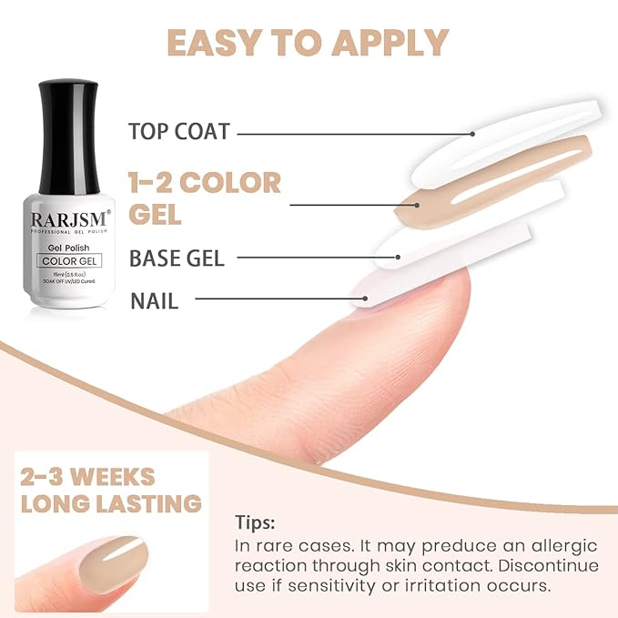 RARJSM Milky Nude Gel Polish Opaque Light Gray Orange Cream Skin Tone Nuded Color Gel Nail Polish 15ml Neutral Soak Off UV LED Cured Nail GelPolish for Nail Art French Manicure Salon DIY Home