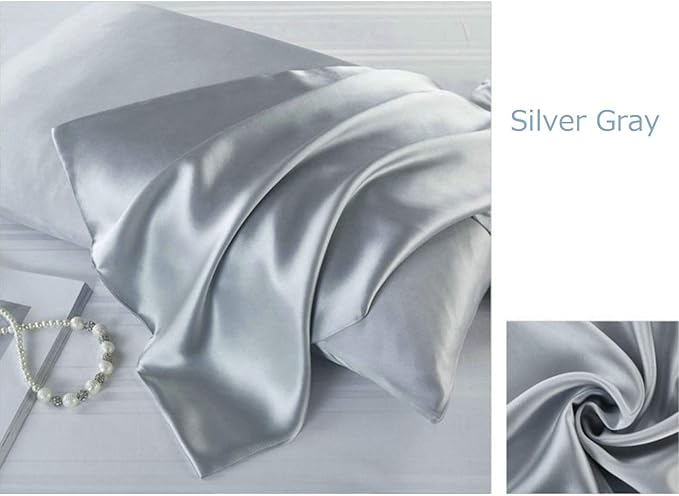 Mulberry Silk Pillowcases Set of 2, Hypoallergenic Satin Pillow Covers for Hair and Skin, with Hidden Zipper, Both Side 100% 19 Momme Silk (Silver Gray,Standard)