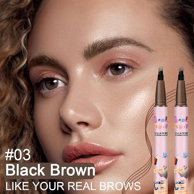 Kaely 2Pcs Black Brown Microblading Eyebrow Pen,4 Tip Liquid Microblade Eyebrow Pencil,Magical Precise Waterproof Brow Pen,Eye Brow Pencils for Women Makeup,lapiz para cejas,Creates Natural Brows,03