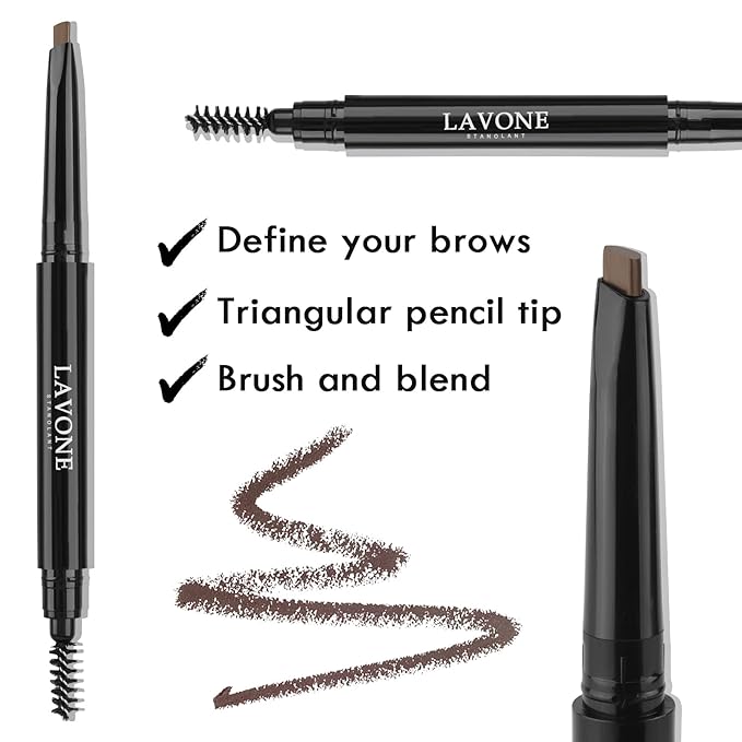 LAVONE Eyebrow Stamp Pencil Kit for Eyebrows Makeup, with Waterproof Eyebrow Pencil, Eyeliner, Eyebrow Pomade, and Dual-ended Eyebrow Brush - Brown