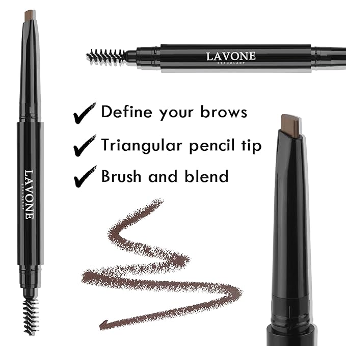 LAVONE Eyebrow Stamp Pencil Kit for Eyebrows Makeup, with Waterproof Eyebrow Pencil, Eyeliner, Eyebrow Pomade, and Dual-ended Eyebrow Brush - Light Brown