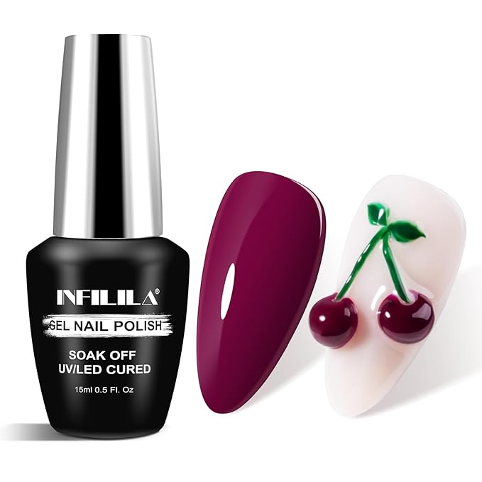 NXJ INFILILA Burgundy Gel Polish, Hema Free Cherry Red Gel Nail Polish, One-Stroke Coloring Deep Color High Gloss Soak Off UV Manicure Salon DIY for Girls SQ183