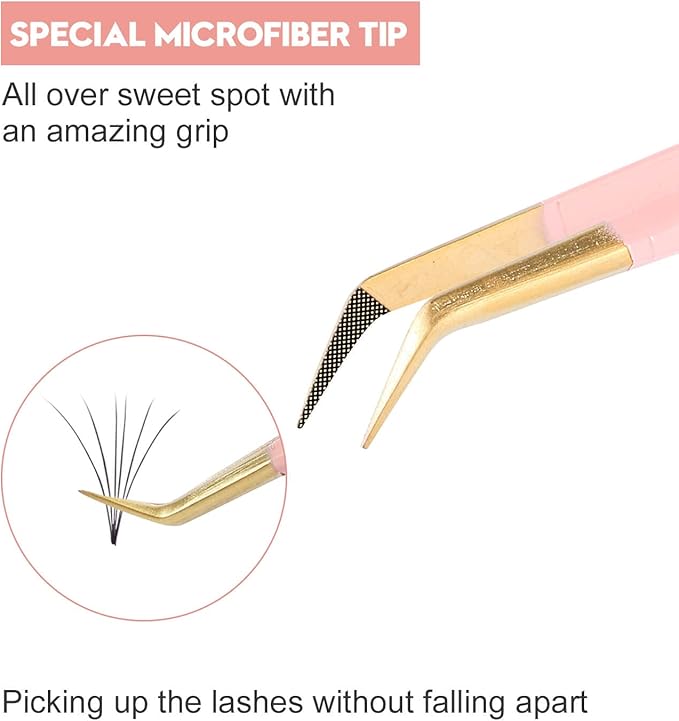 Ms.Queen Tweezers for Lash Extensions,Precision 45 Degree Lash Tweezers for Volume Classic Lashes Premade Fans