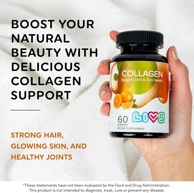 LIVS Marine Collagen Gummies – Supports Skin, Hair, Nails & Joint Health | Hydrolyzed Collagen Supplement for Women & Men | Natural Orange Flavor | Gluten Free & Non-GMO | 60 Gummies/30 Servings