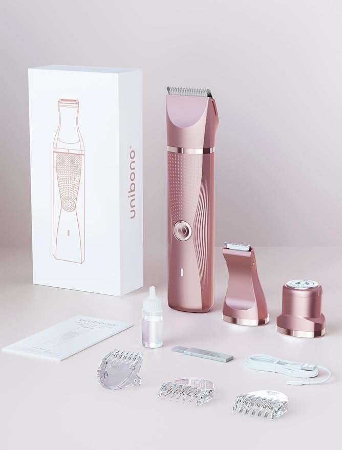 unibono 3-in-1 Electric Razor for Women - Waterproof Bikini Trimmer,Rechargeable Electric Shaver for Lady,Pubic Hair Trimmer Women,Personal Trimmer Groomer for Body Hair (Rose Golden,RG-1)