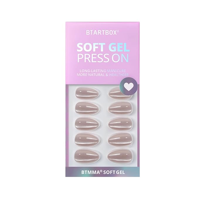 BTArtbox Press On Nails Almond - Soft Gel Fake Nail with Nail Glue, Reusable Opaque Short Stick On Nails in 16 Sizes Nail Kit for Gift Idea, Aurora Cat Eye