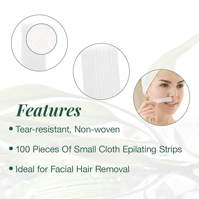 Clean + Easy Small Non Woven Wax Strips – Soft Wax Strips for Face, Upper Lip, Eyebrows & Small Areas, Facial Hair Removal, 100 Count
