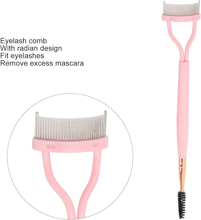 Professional Eyelash Eyebrow Makeup Tool Set Double Ended Lash Comb Brush Curler Tweezers Kit for Home Beauty Salon Pink Stainless Steel ABS Nylon 5 Pieces