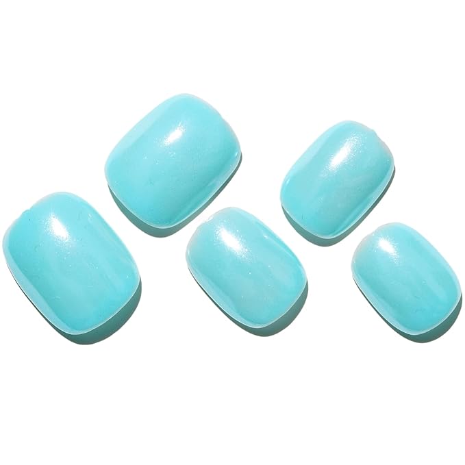 GLAMERMAID Pure Blue Chrome Extra Short Press on Nails, Glazed Handmade Light Blue Fake Nails Short Squoval, Mirror Powder Square Glue on Nails, Acrylic False Nails, Glossy Round Fake Nails for Women