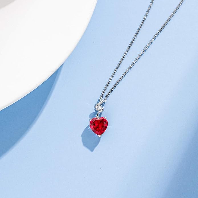 AGVANA Christmas Gifts 14K Solid White Gold Diamond Gemstone Pendant with Sterling Silver Chain 8mm Heart Birthstone Necklace Fine Jewelry Anniversary Birthday Gifts for Women Mom Wife