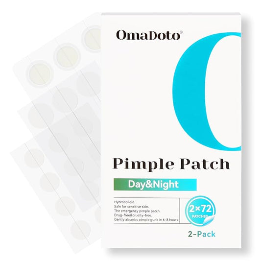OmaDoto Day & Night Invisible Pimple Patches - (10mm & 12mm | 144 Count | 12 Sheets) - 2-in-1 Hydrocolloid Blemish Cover with Salicylic Acid, Absorbent & Protective Zit Stickers for Face