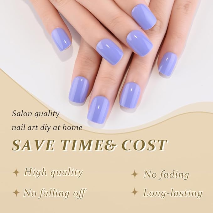 evpct Blue Glossy Press on Nails Short Square, Glossy Blue Fake Nails Summer Reusable, Acrylic False Nail Stick on Press ons for Women Gifts, Perfectly Fit Durable False Nail Kit with Kits 30Pcs