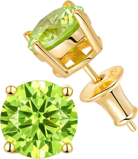 Wyyxl Peridot Earrings 14K Gold Plated Sterling Silver August Birthstone Earrings for Men Women Hypoallergenic Round Cut 1-6 Carat Peridot Jewelry Party Everyday Wear