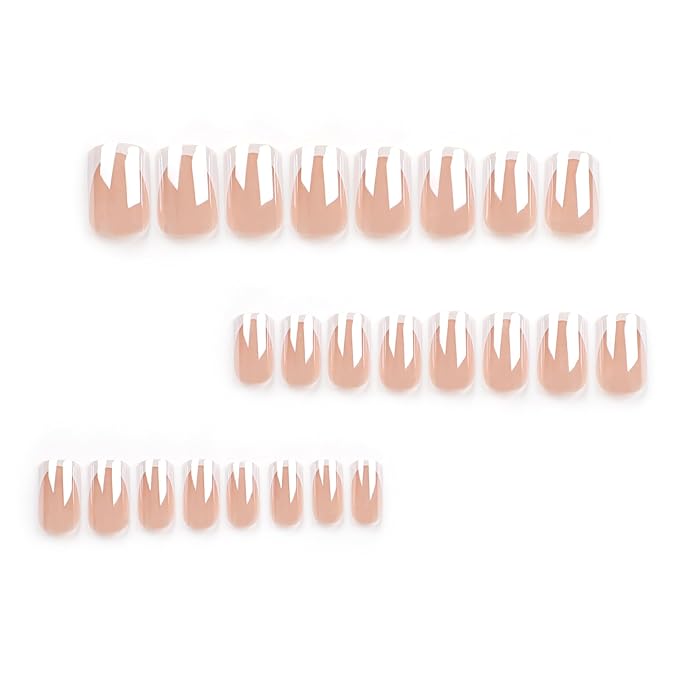 XZMeiLun Chrome French Tips Press On Nails Medium Length Square, White French Sticke on Nails, Designer Reusable Acrylic Nails Press Ons, Fake Nails With Glue On Nails, Daily Wea False Nails For Women