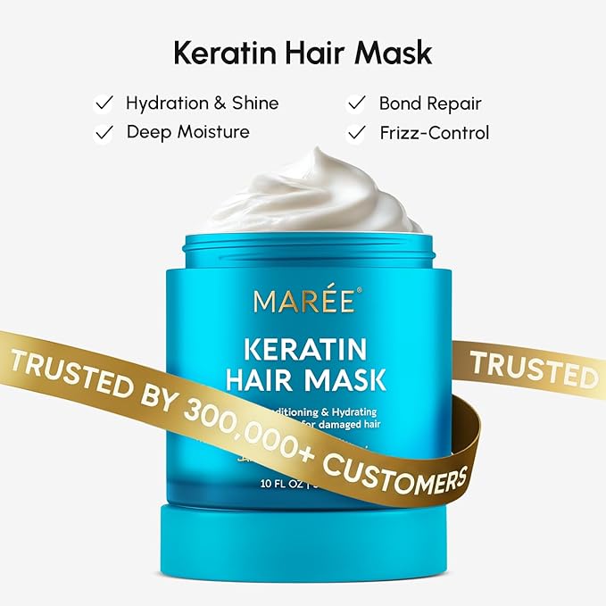 MAREE Deep Conditioning Hair Mask for Damaged Hair – Argan Oil & Biotin Jojoba Hair Treatment – Hair Repair Mask for Dry, Curly, Frizzy Color-Treated Hair Care – Mascarilla Para el Cabello Hidratante