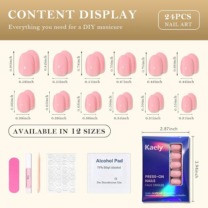 evpct Peach Pink Medium Oval Glossy Press on Nails for Women Gift, Glossy Peach Pink Fake Nail with Kits Manicure Kit, Soft Gel Full Cover Reusable Stick on Soft Acrylic False Nails Perfectly Fit