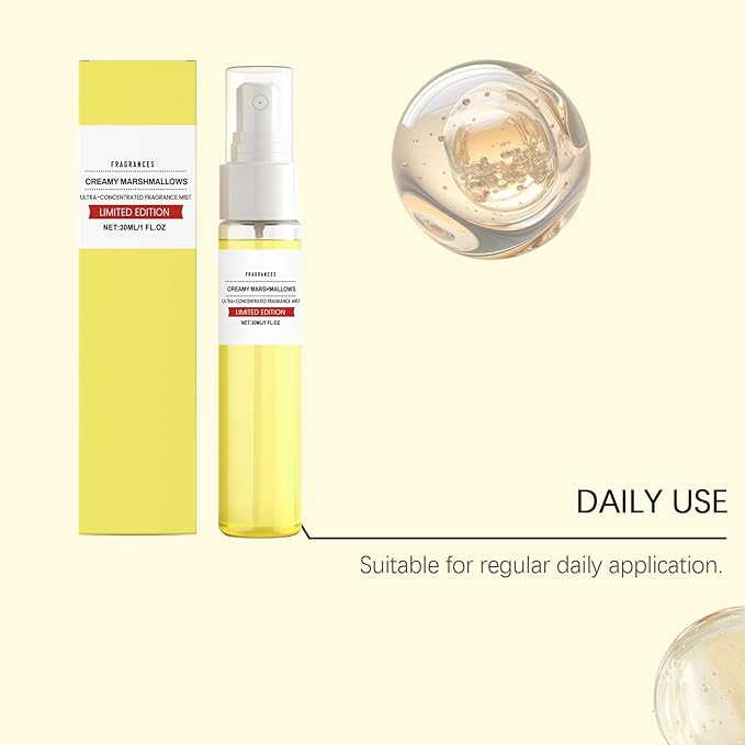Creamy Marshmallow Fragrance Mist for Women, Sweet Vanilla Scented Body & Hair Spray, Long-Lasting Perfume Mist, Mood Boosting Gentle Formula, Travel Size Portable, 30ml