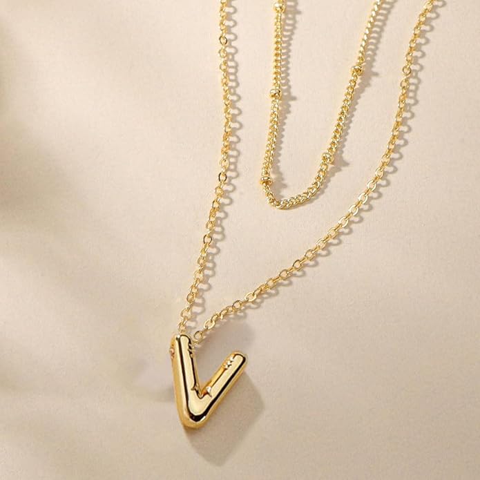 PANSHI Gold Initial Necklaces Gifts for Teen Girls Women Girlfriend Teen Girl Gifts Trendy Stuff Layered Bubble Letter Necklace Gold Jewelry Birthday Gift