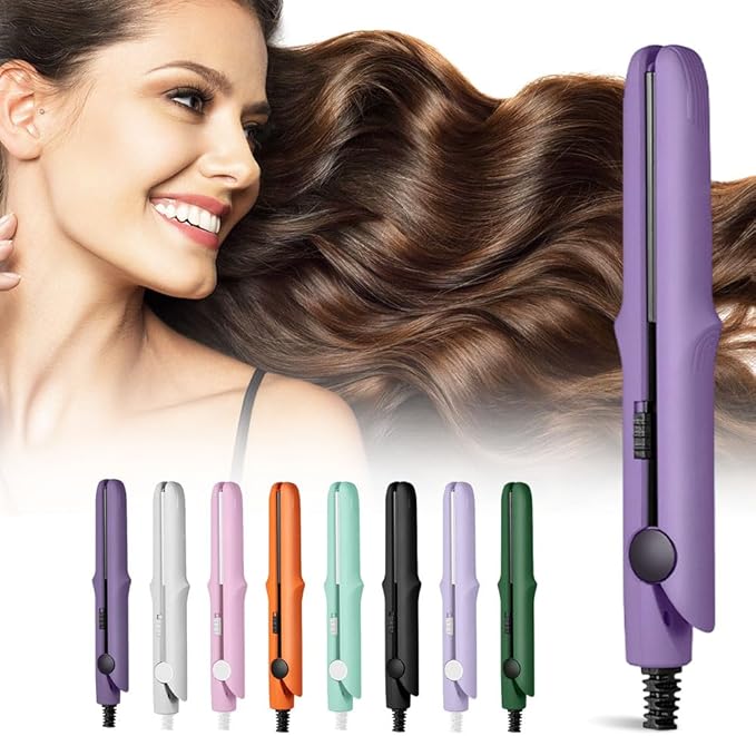 2 in 1 Mini Dual Purpose Curling Iron, 2026 New Portable Curling Wand & Flat Iron Hair Straightener, Mini Wave Hair Curling Iron Wand for Short and All Hair Types (Purple)