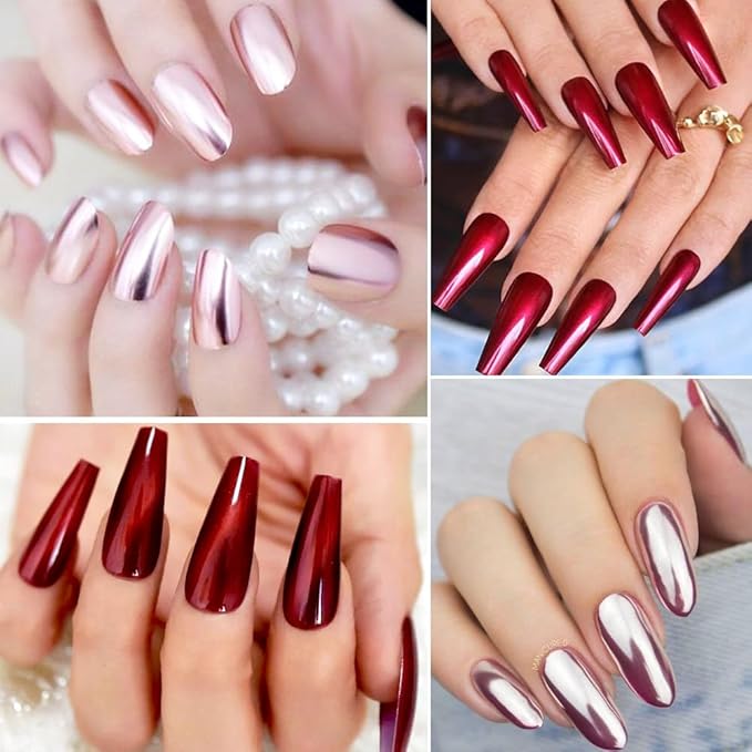 evpct 2Pcs Red Rose Gold Metallic Mirror Effect Chrome Nail Powder Kit for Nails Polish Rainbow Holographic Iridescent Chameleon Neon Nails Pigment Mirror Chrome Nail Powder for Gel Nails Glitter