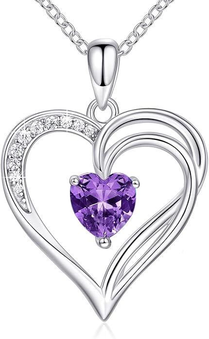 AM ANNIS MUNN 925 Sterling Silver Heart Necklace for Women Birthstone Necklace Silver Jewelry for Womens Jewelry Gifts for Women Her Mom
