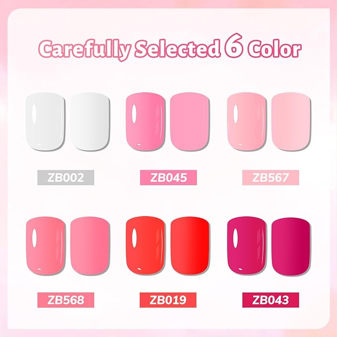OpenLive 10ml 6 Colors Red Rose Pink Nail Polish Set Romantic Color Series Nail Polish Quick Dry Long Lasting Valentine's Day Gift for Her
