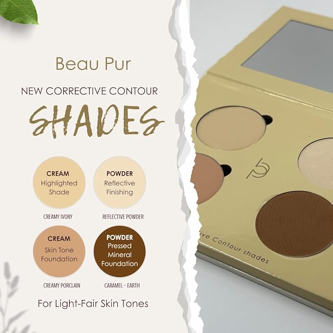 Corrective Contour Palette–Curated Cream & Powder Shades for All Face Shapes and Skin Tones - Sculpt & Define - Optimized, Travel-Friendly - Pure, Cruelty-Free, Made in USA (Light - Fair)