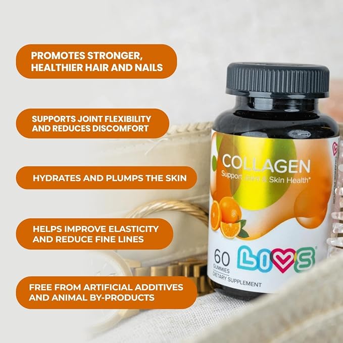 LIVS Marine Collagen Gummies – Supports Skin, Hair, Nails & Joint Health | Hydrolyzed Collagen Supplement for Women & Men | Natural Orange Flavor | Gluten Free & Non-GMO | 120 Gummies/60 Servings