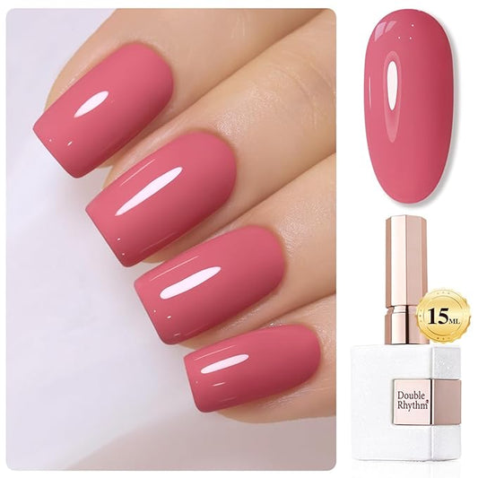 Double Rhythm Gel Polish 15ML Jelly Sheer Pastel Light Milky Color Pearl White Bottle 1 PC 0.5 OZ Full Size Nail Art Salon at Home (Rose Pink-D1473)