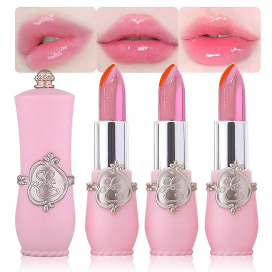 Jelly Color Changing Lipstick Queen,Mood Moisturizer Long Lasting Lip Care Lip Balm Magic Waterproof Lip Gloss Glossly Makeup Lipstick Set for Women (3pcs pink)